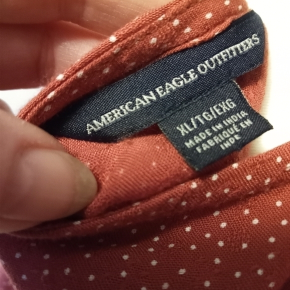 American Eagle boho soft rust color polka-dot button down & tie cropped top XL - Picture 12 of 13